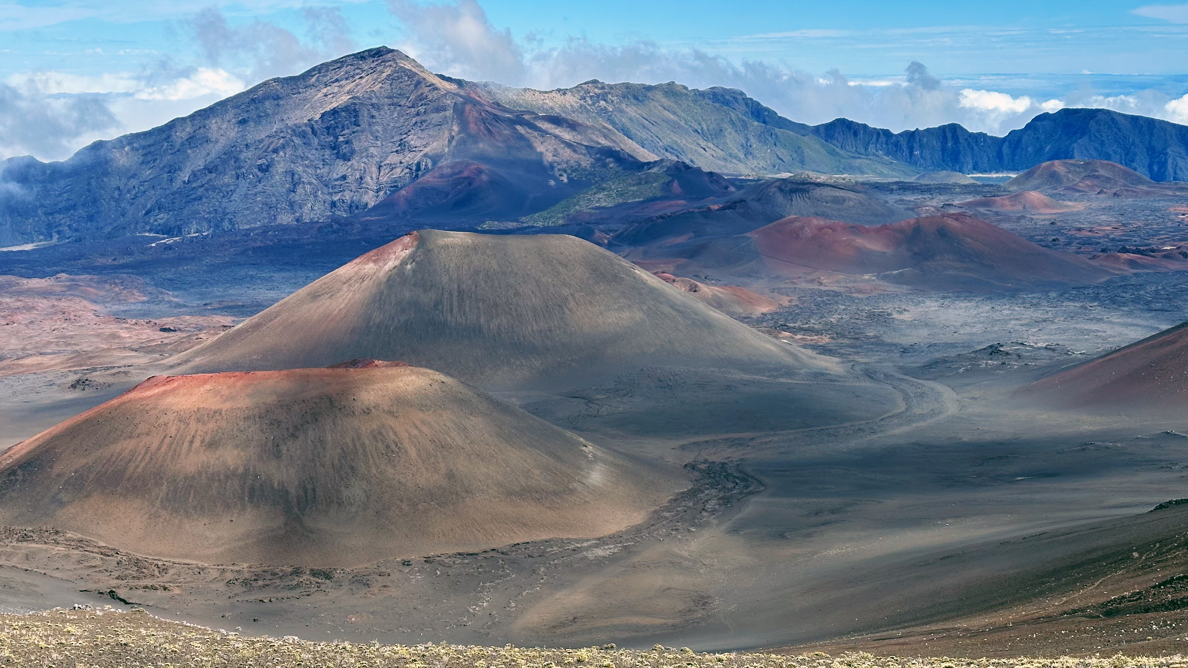 Dramatic volcanic crater landscape with cinder cones from Haleakalā National Park